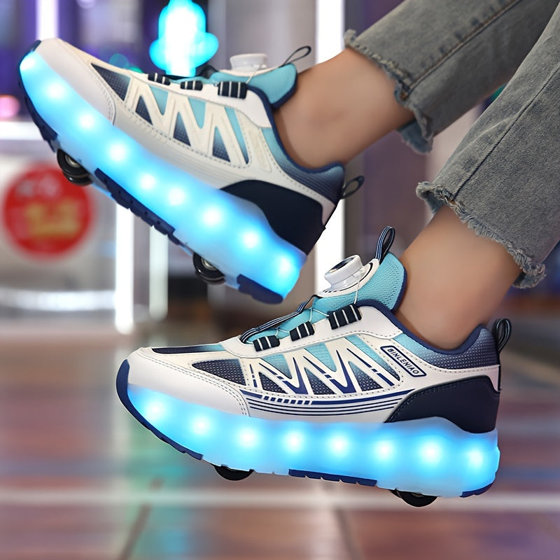 Zapatos de skate LED para niños con diseño de cuatro ruedas desmontable, moda callejera, para todas las estaciones