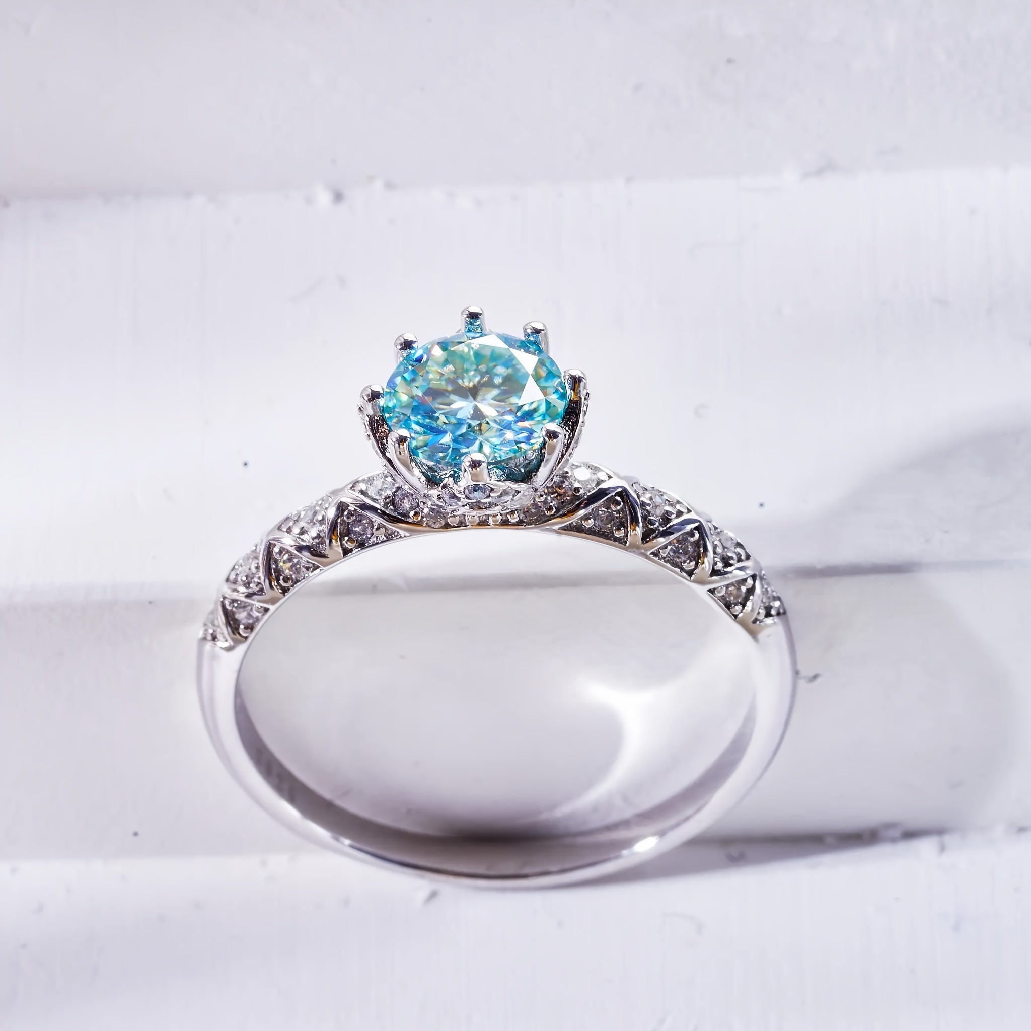 Sterling Silver Moissanite Promise Ring with Round Cut Gem for Wedding Anniversary Gift