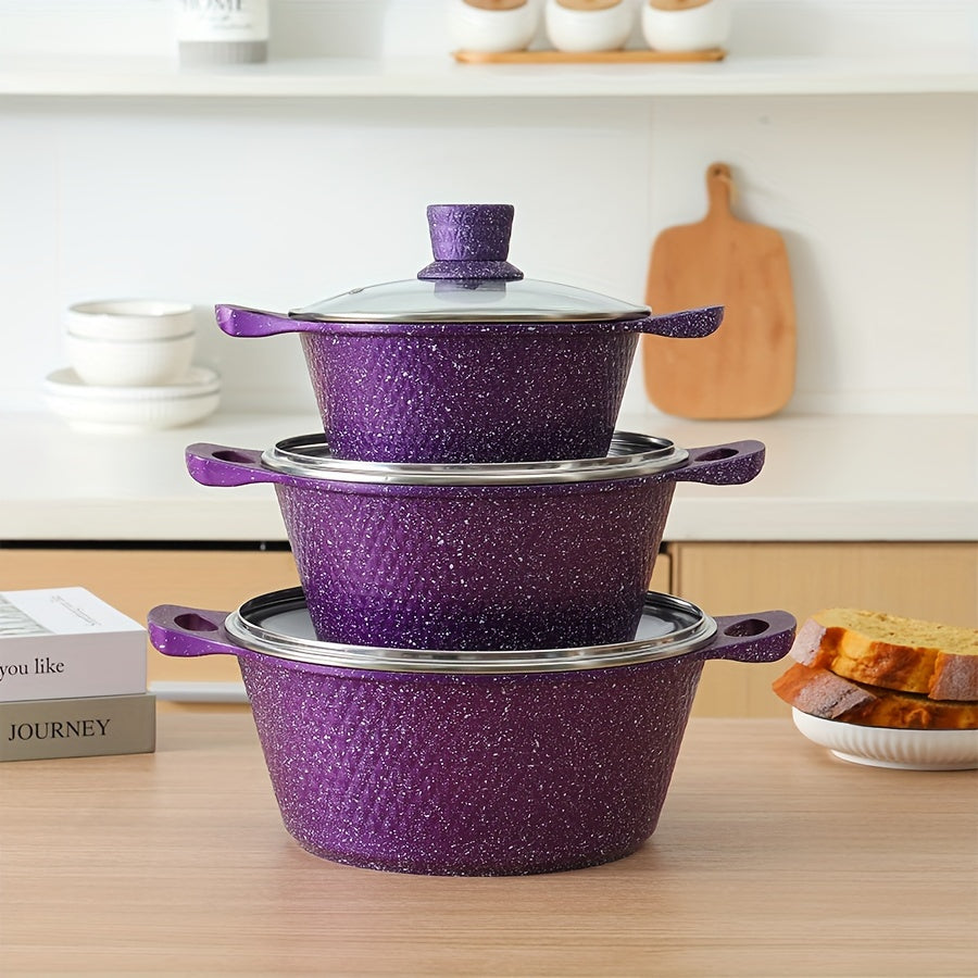 Juego de utensilios de cocina de aluminio duradero, ollas y sartenes antiadherentes para estufa de gas