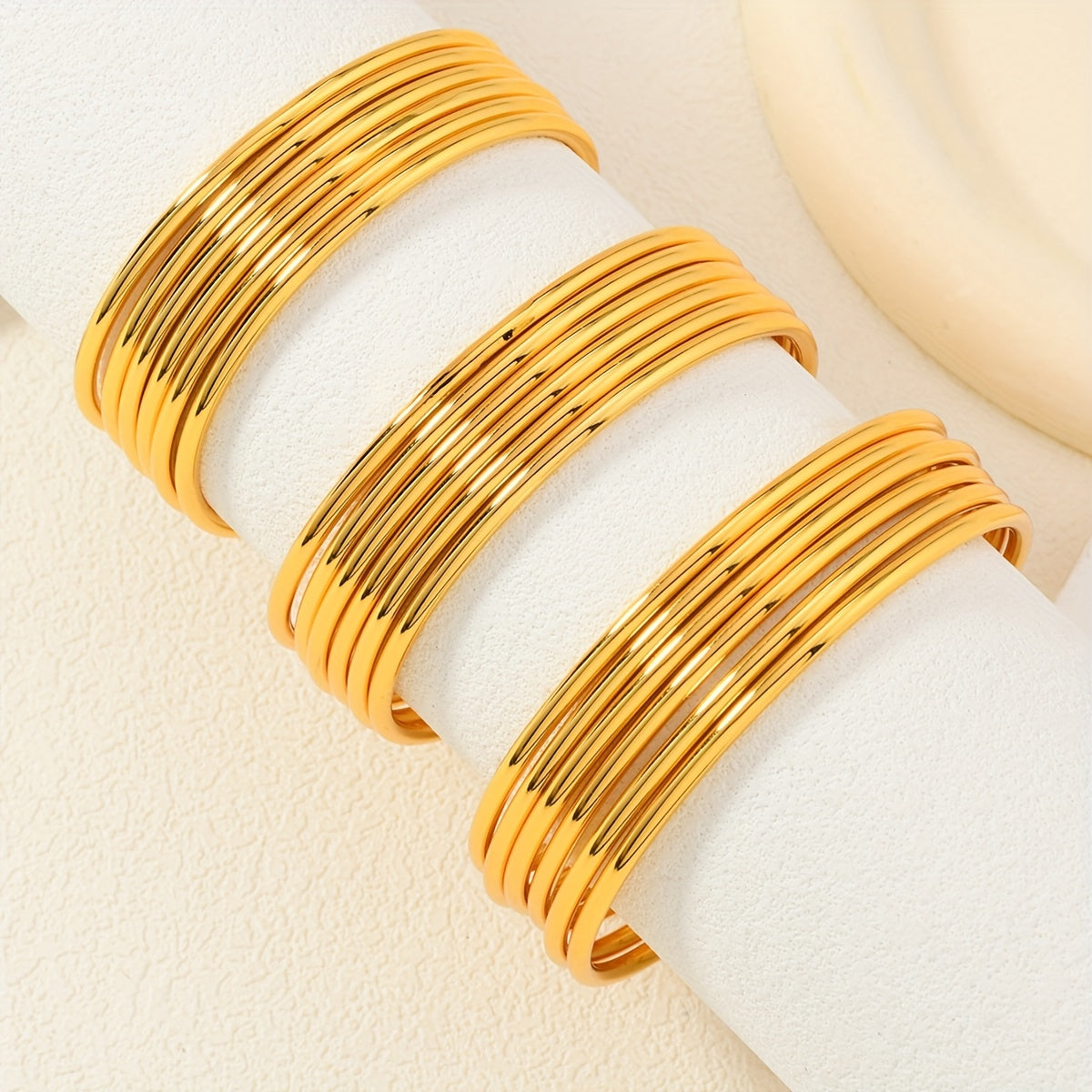 Set of 6 Gold-Plated Copper Bangles for Women Layered Shiny Jewelry for Weddings and Daily Wear