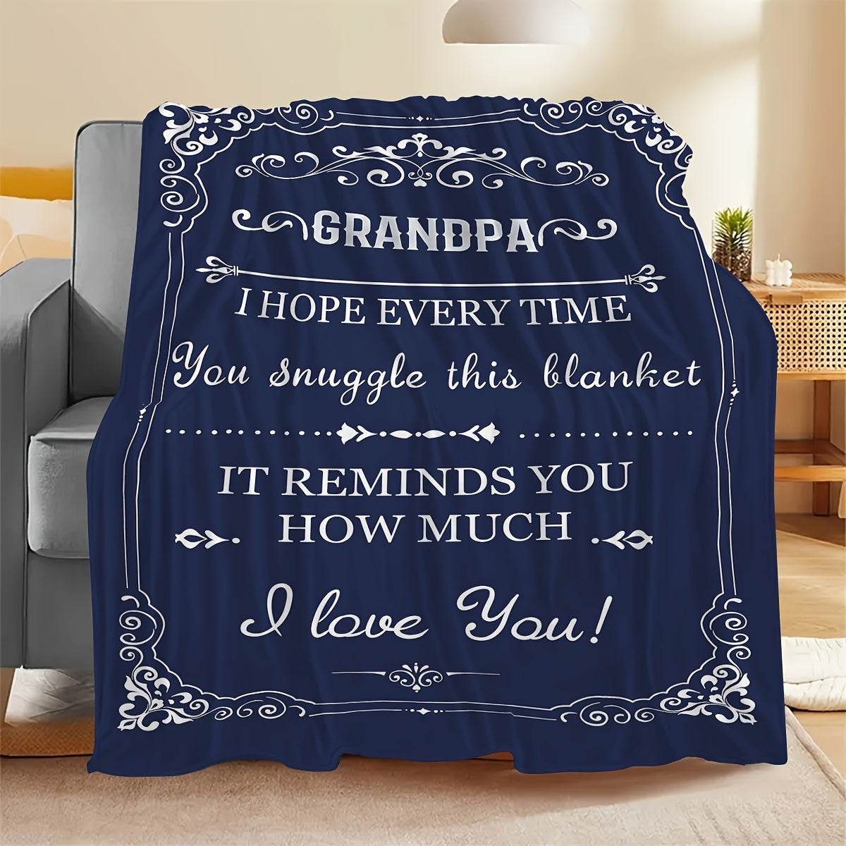 Fleece Blanket for Adults with Grandpa Theme 200-250g Polyester Digital Print Easy Care
