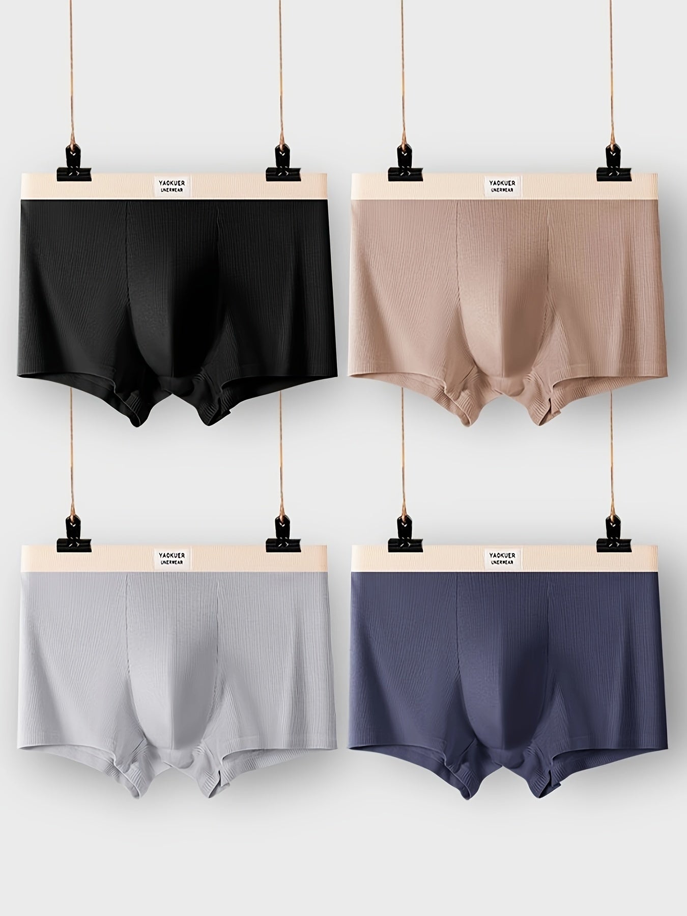 Men's Cotton Boxer Shorts 4 Pack Breathable Skin-Friendly Mid-Waist Solid