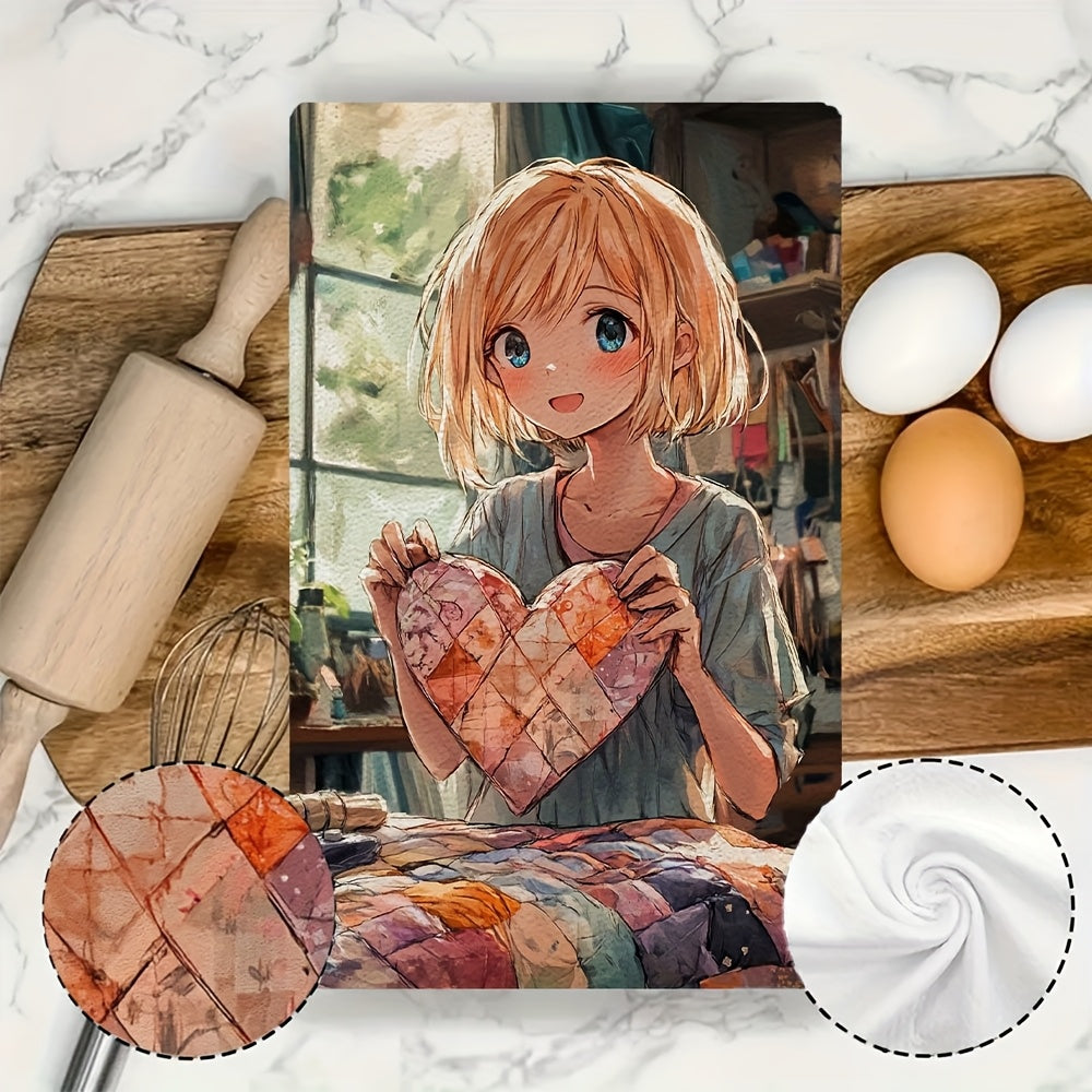 Set of 2 Anime Girl Kitchen Towels 16x24 Inches Ultra Soft Absorbent
