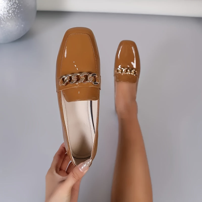 Women's Chunky Heeled Pumps with Square Toe and Slip-On Design