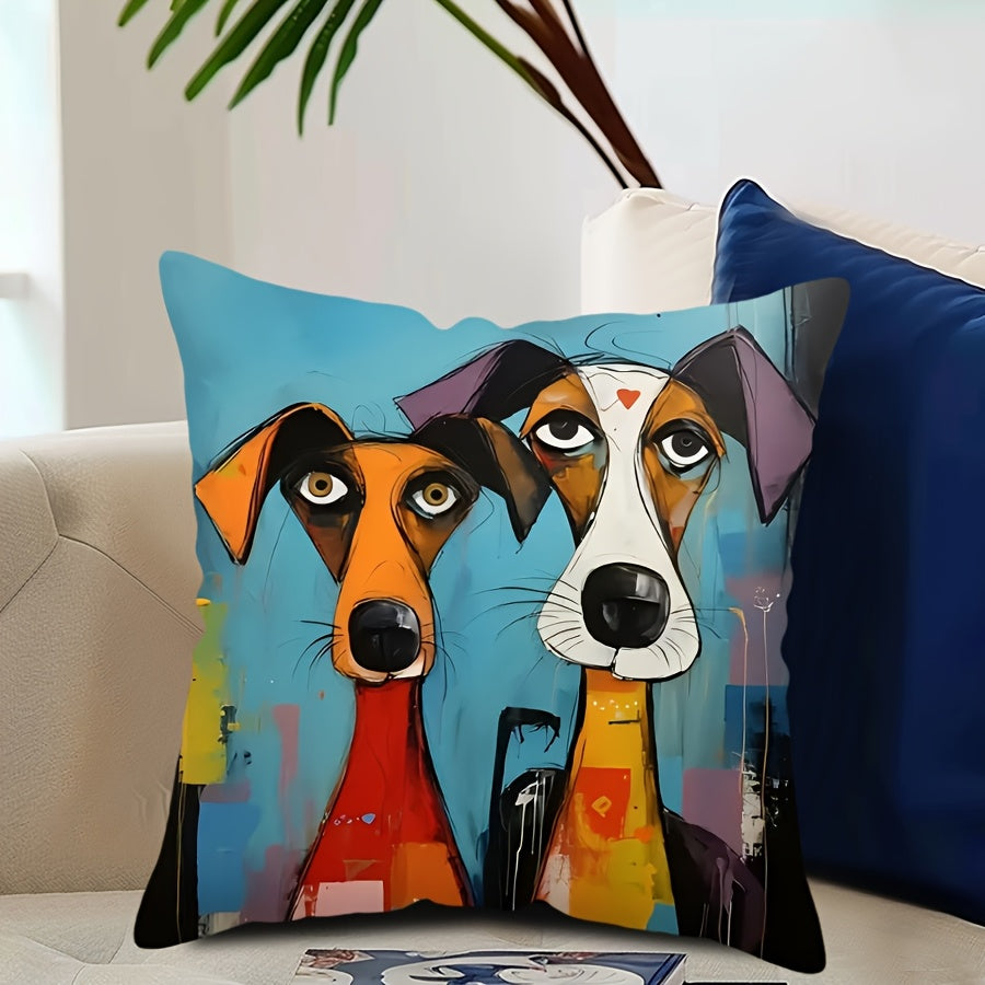 Dog Print Throw Pillow Cover Abstract Art Soft Woven Polyester Zippered Machine Washable