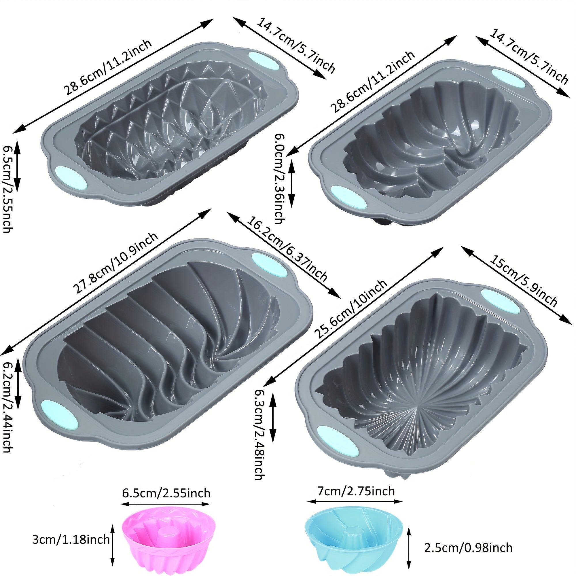 Set of 4 Silicone Baking Molds Non-Stick Flexible Loaf Pans for Cakes Breads