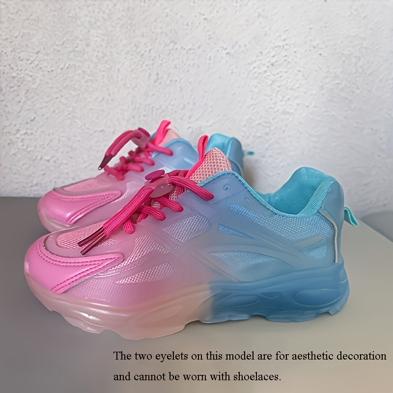 Zapatillas LED para niñas, con gradiente de doble tono, transpirables, de caña baja, para estudiantes