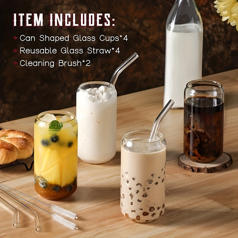 Glass Water Cups Set 2 4 6 400ml Ice Coffee Tumbler for Smoothies Boba Tea