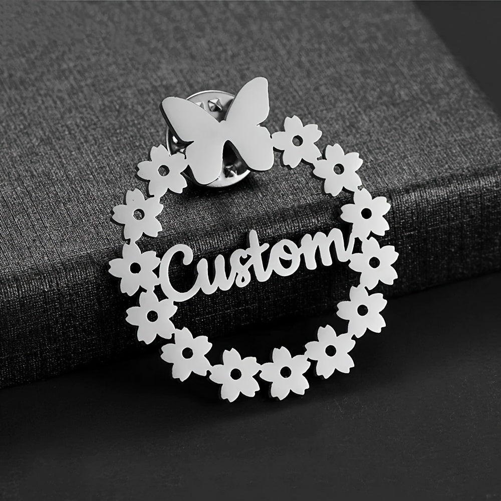 Индивидуальный брошка из нержавеющей стали с именами и цветочным дизайном для женщин