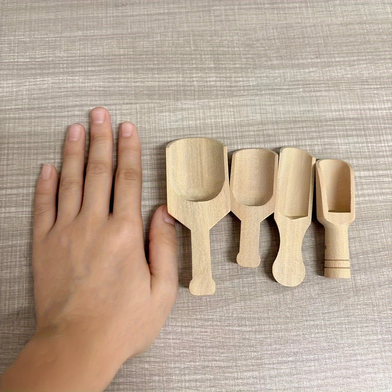 Set of 4 Wooden Spoons for Cooking, Tea, Salt, and Bathing