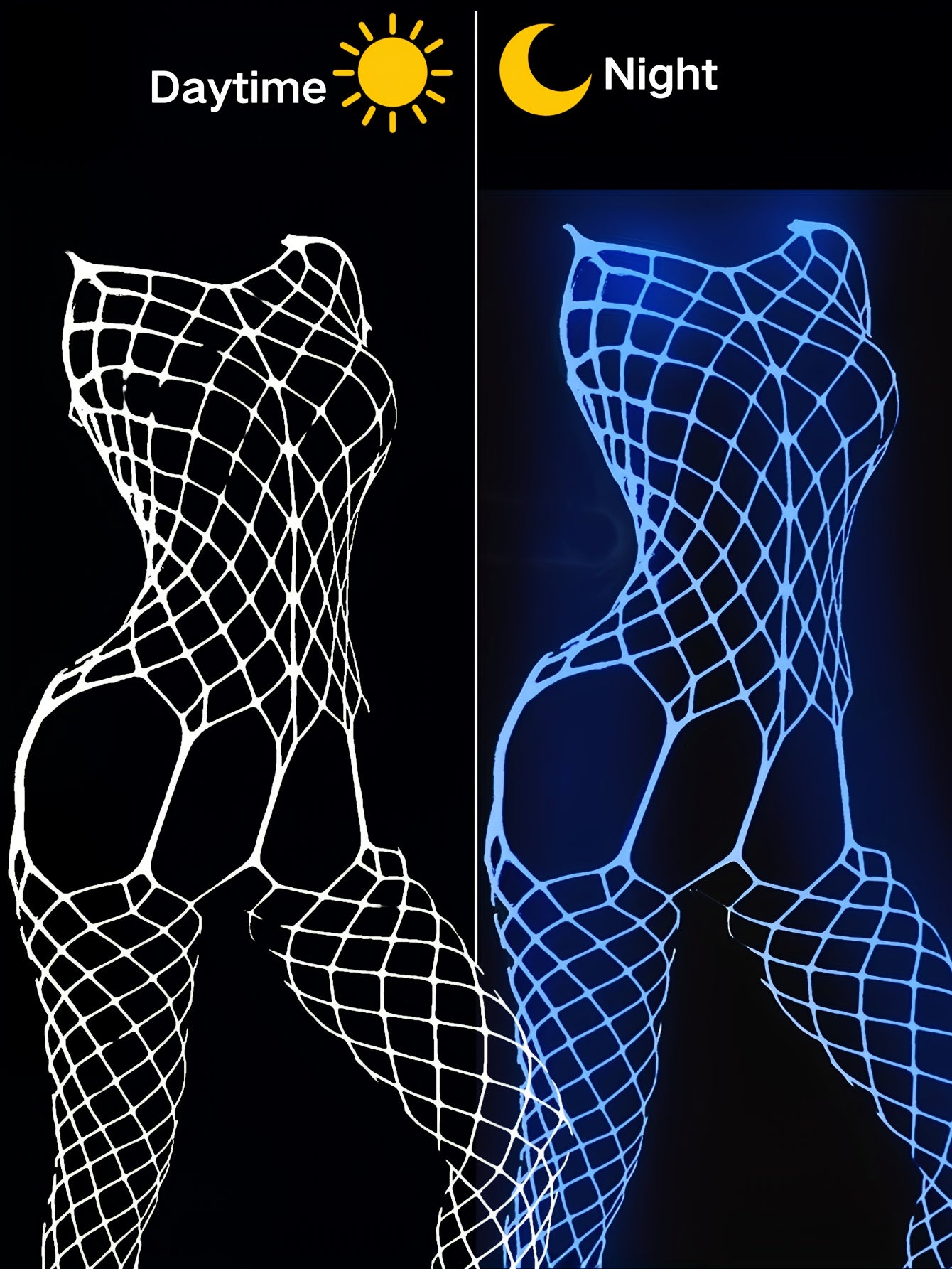 Women's Blue Glow-in-the-Dark Hollow-Out Breathable Open-Crotch Pantyhose