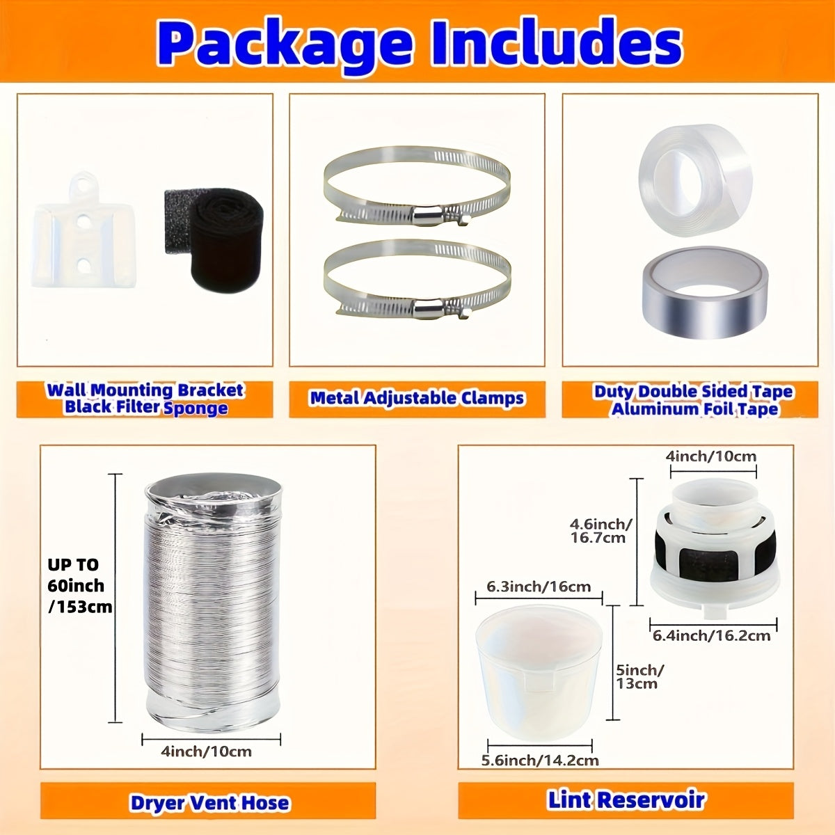 60-Inch PVC Dryer Vent Kit with Lint Trap and Filter Sponge