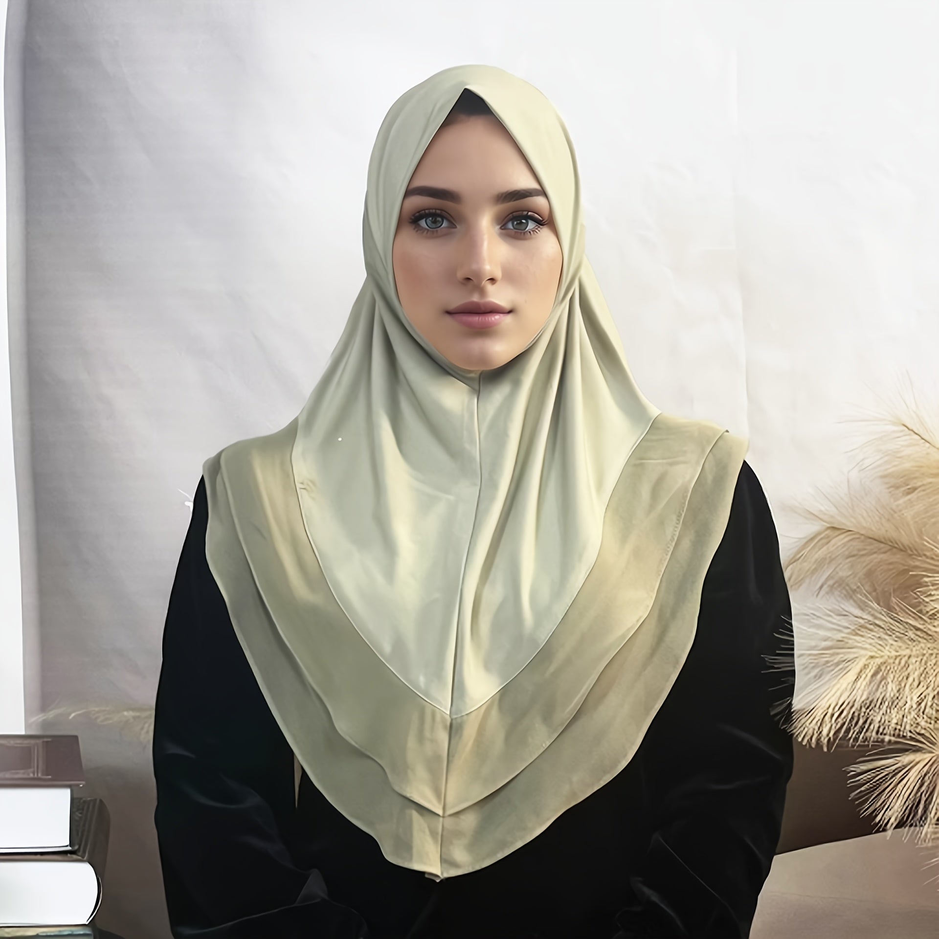 Women's Double Layer Chiffon Hijab Cap Solid Color Modest Head Covering