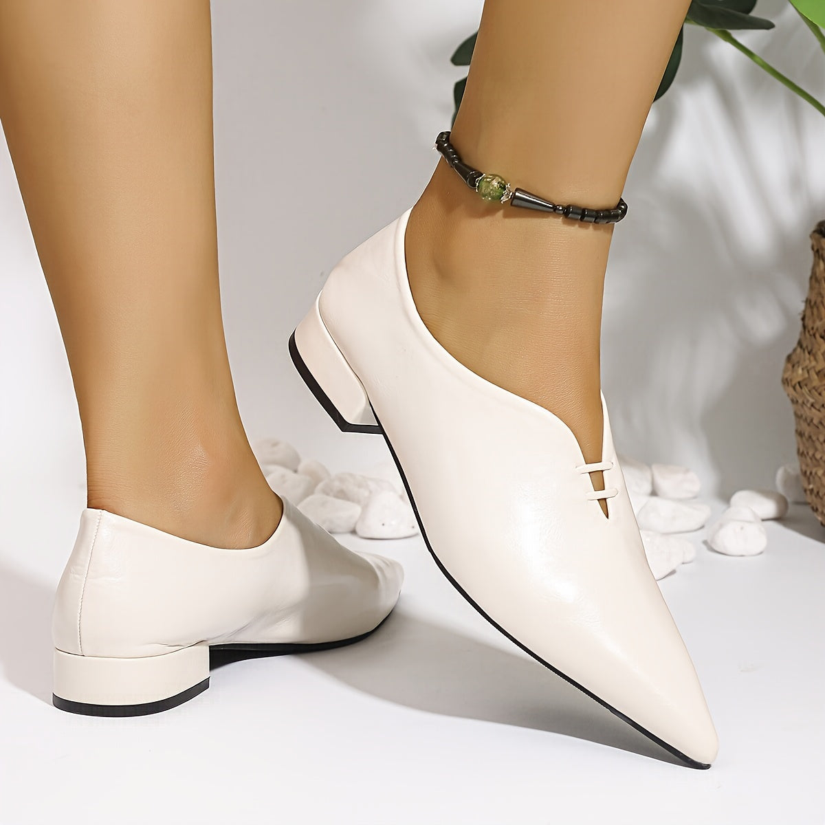 Women's White Pointed Toe Waterproof Mary Jane Flats for Winter and Casual Wear