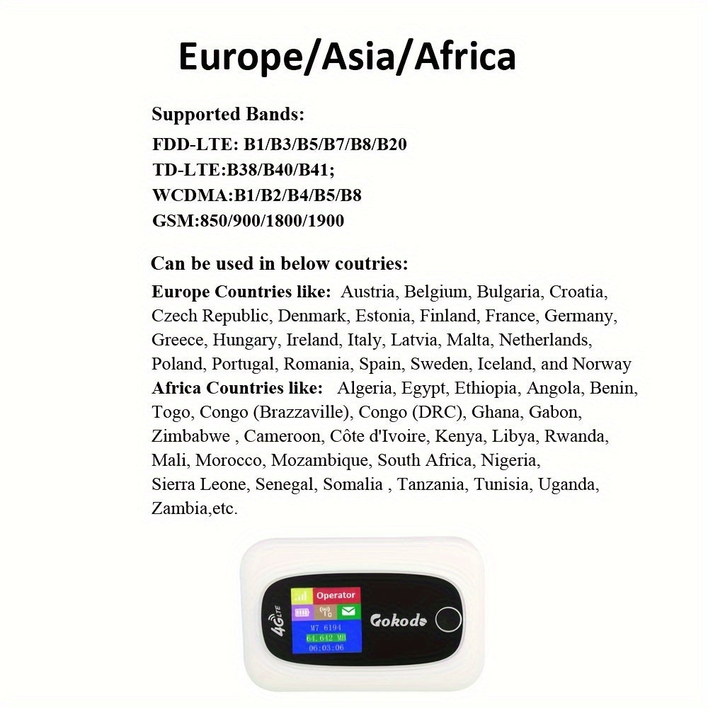 High Speed 4G LTE Mobile Hotspot with 300Mbps WiFi 2.4GHz 10-Hour Battery