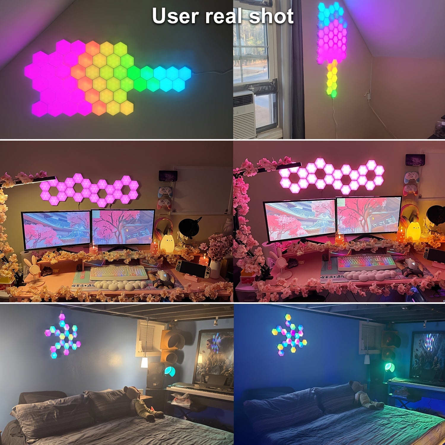 Hexagon RGB LED Wall Light Panels Color Changing Music Sync App Remote Decor for Gaming Bedroom Living Room
