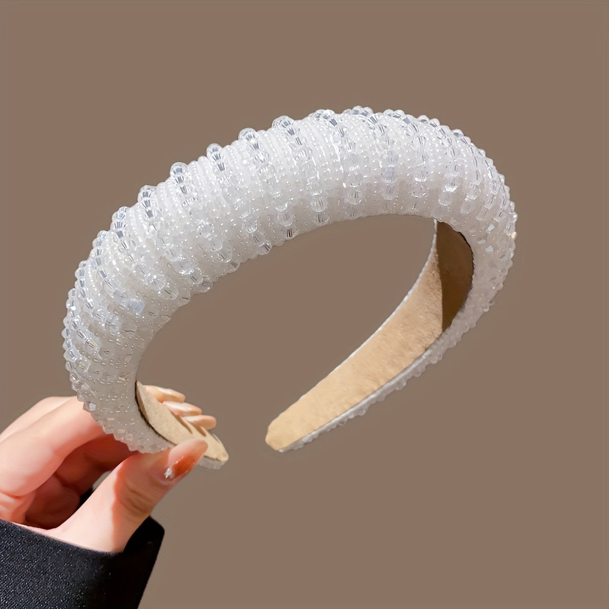 Faux Pearl Rhinestone Hairband for Women Solid Color Headband for Parties and Daily Wear