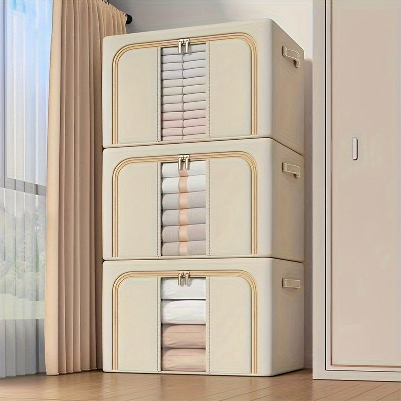 Gran caja de almacenamiento para ropa con asa y ventana para quilts y mantas, organizador ahorrador de espacio para armario, dormitorio, residencia universitaria