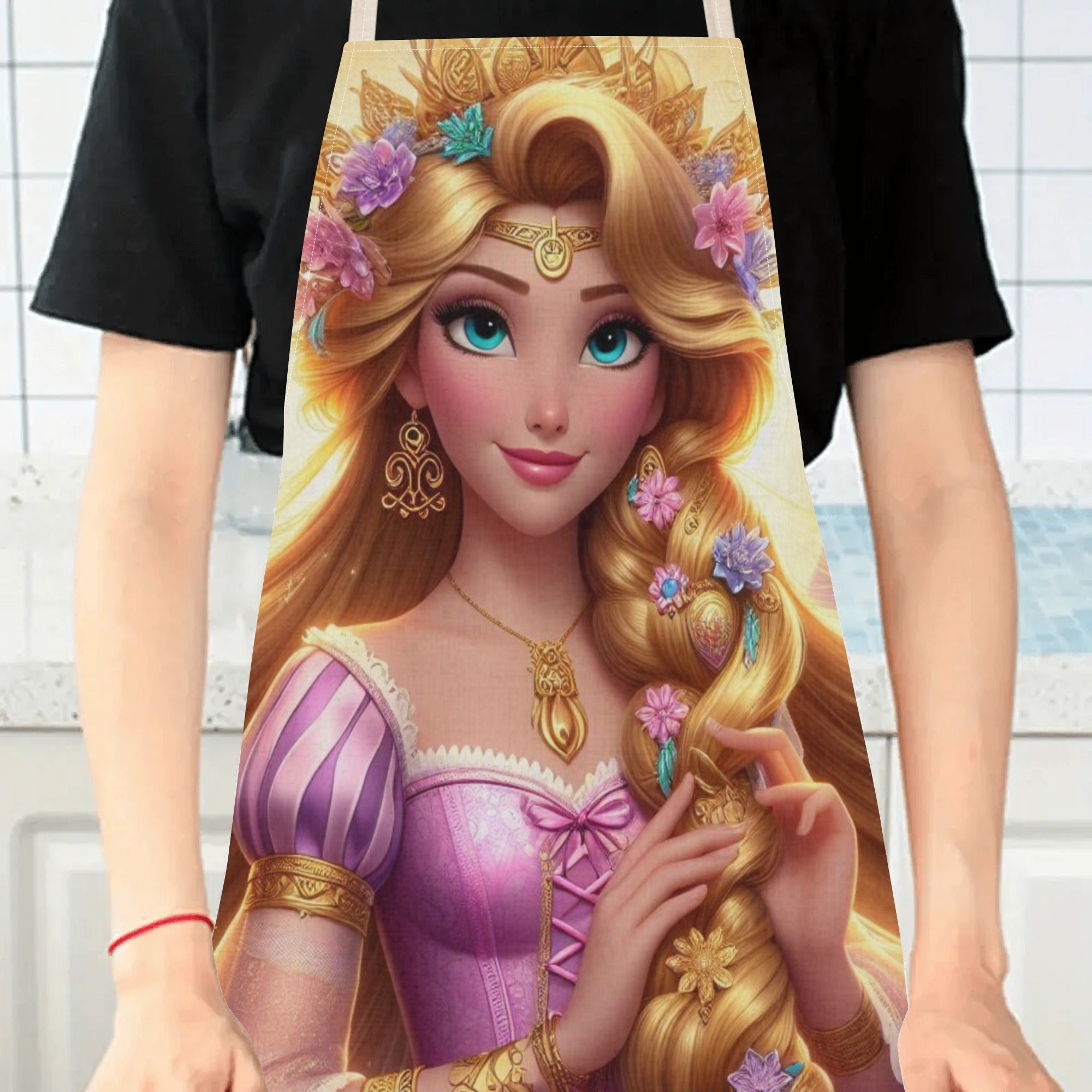 Долговечный полиэстеровый фартук Disney Эльза, водонепроницаемый, с ярким дизайном мультяшной принцессы; идеально подходит для кухни, ресторанов, кафе и домашнего использования.