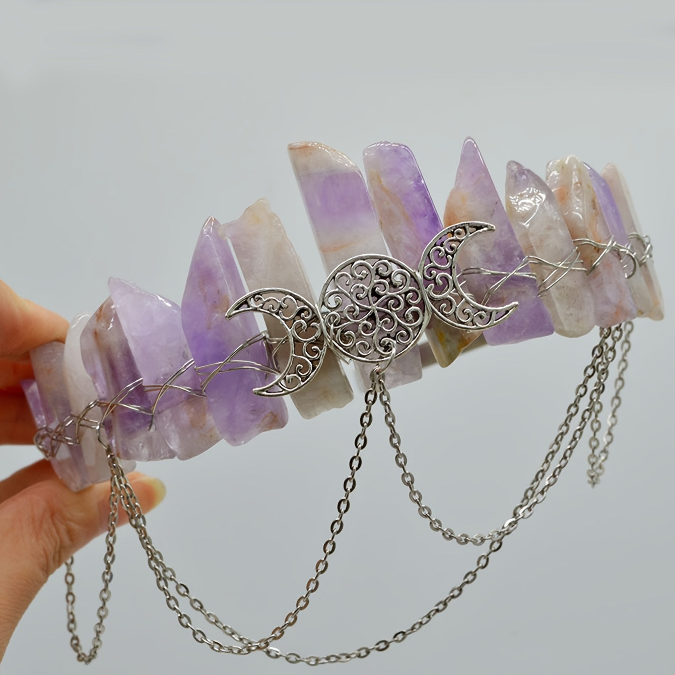 Crystal Quartz Crown Headband for Boho Weddings Festivals and Photoshoots