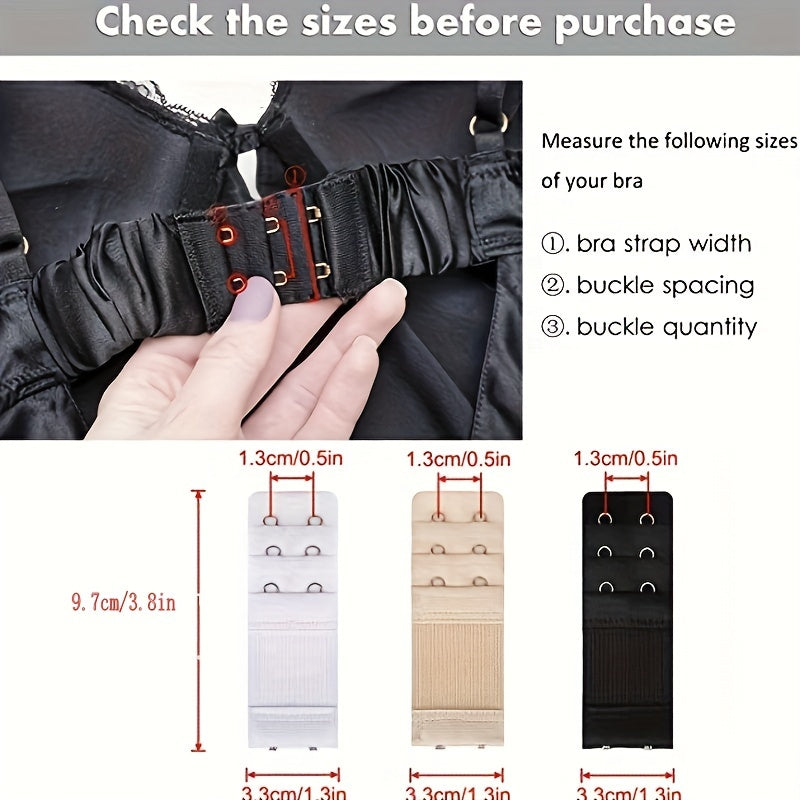 Juego de extensores de sujetador de poliéster para mujer con ganchos para ajuste ajustable, 3 piezas