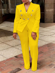 Plus Size Women's Solid Color Suit Set Blazer and Pants Office Wear