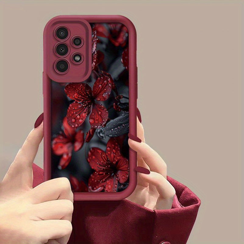 Red Water Drop Flower Pattern Silicone TPU Phone Case for Galaxy Models