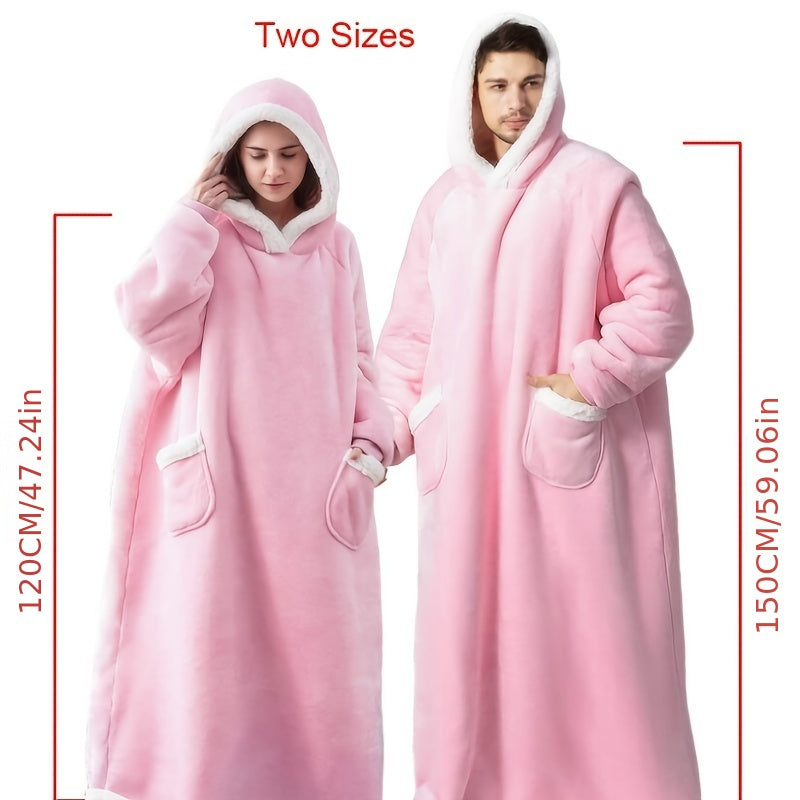 Oversized Flannel Blanket with Sleeves Hooded Polyester Fleece Stain Resistant Easy to Clean for Men Women