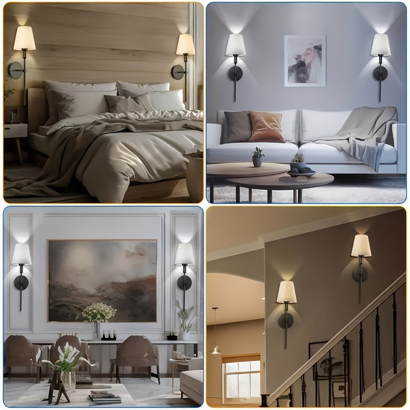 Пара современных настенных бра с белыми тканевыми абажурами, диммируемое металлическое встраиваемое освещение