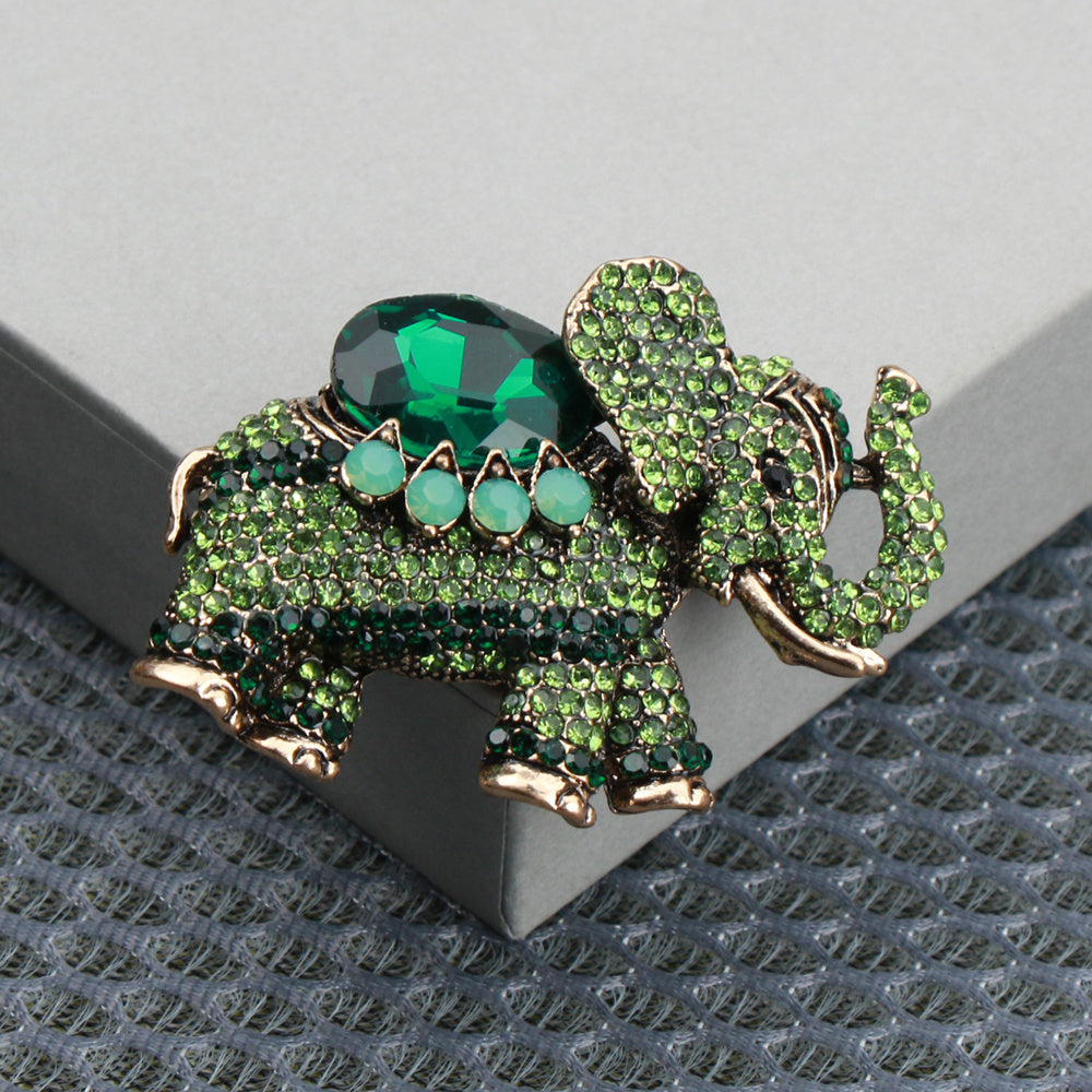 Enamel Elephant Brooch Pin with Rhinestones Cartoon Animal Jewelry for Women