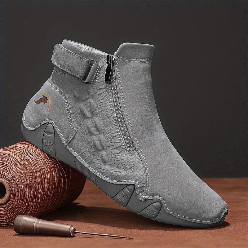 Women's Slip-On Zipper Boots All-Season Outdoor Casual Ankle Shoes Non-Slip Rubber Sole