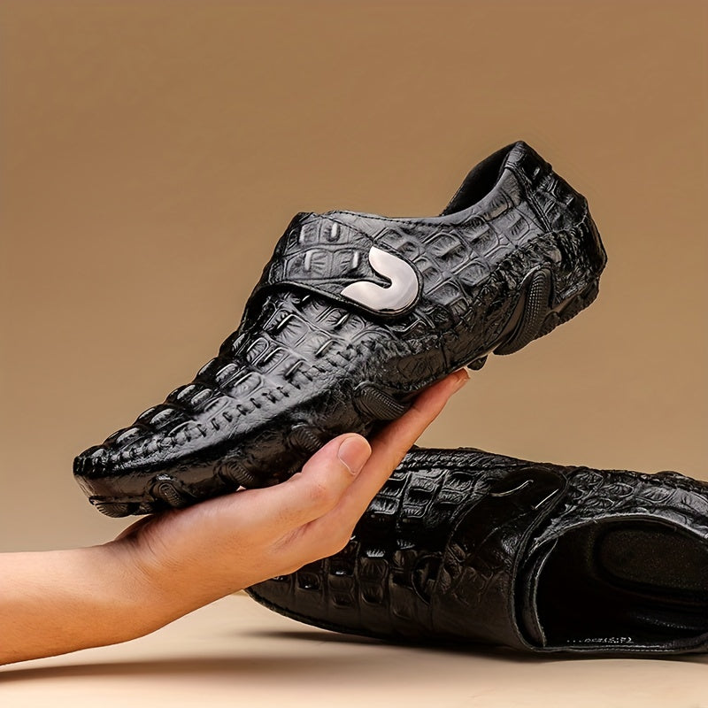 Мужские мокасины с эффектом крокодила, с застежкой-липучкой, нескользящие, легко надеваются, из кожи