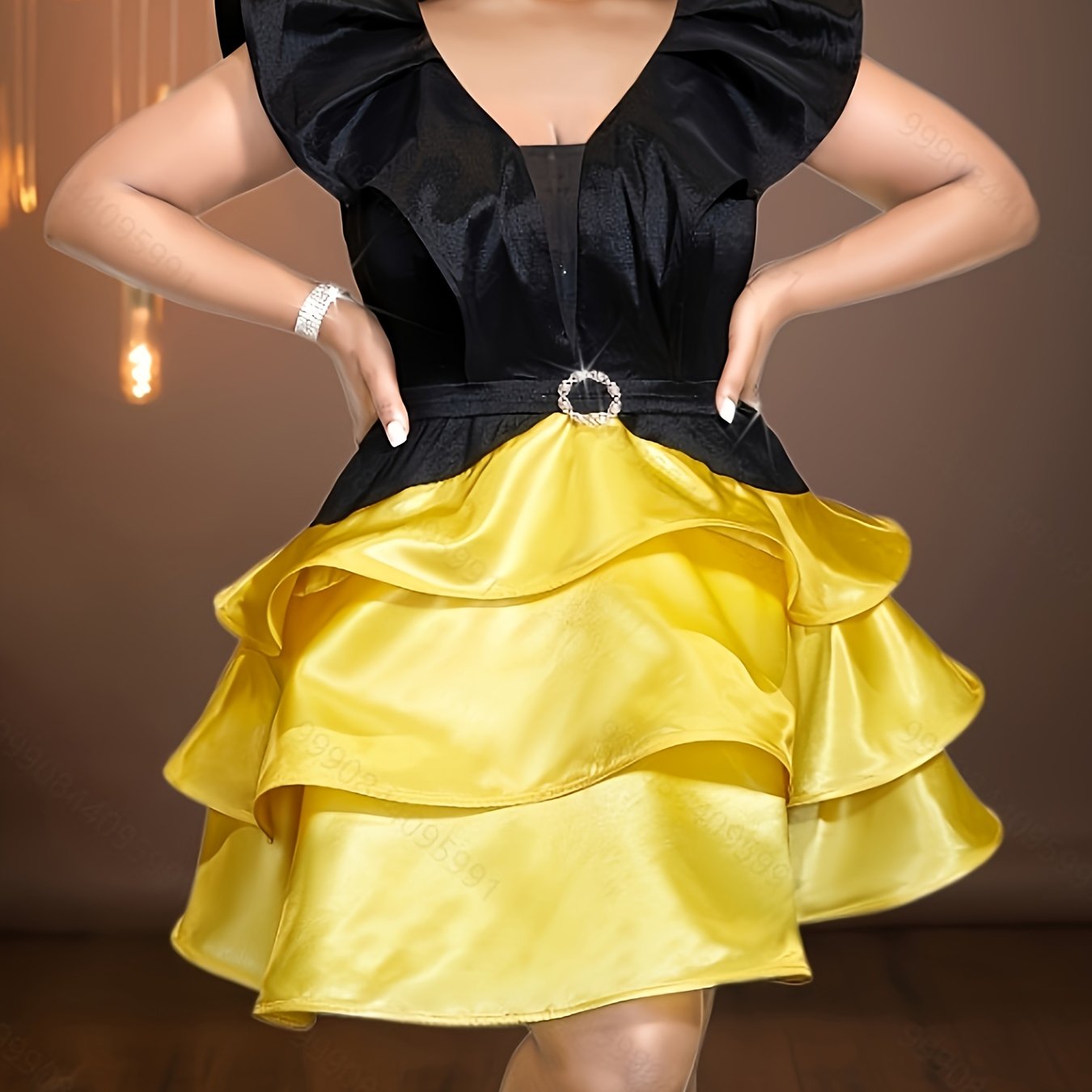 Women's Sleeveless Ruffle Hem Party Dress with Sparkling Details