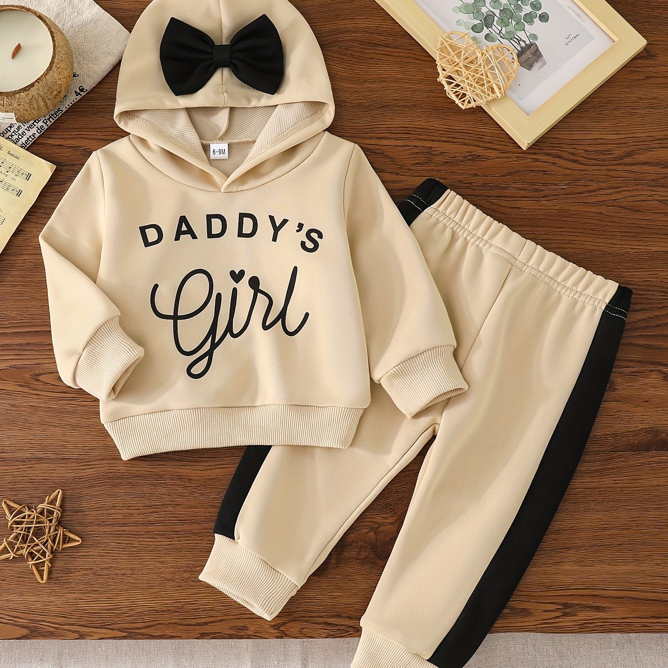 Baby Girl Casual Outfit Set with Hooded Sweatshirt and Bow Trousers for Spring and Fall