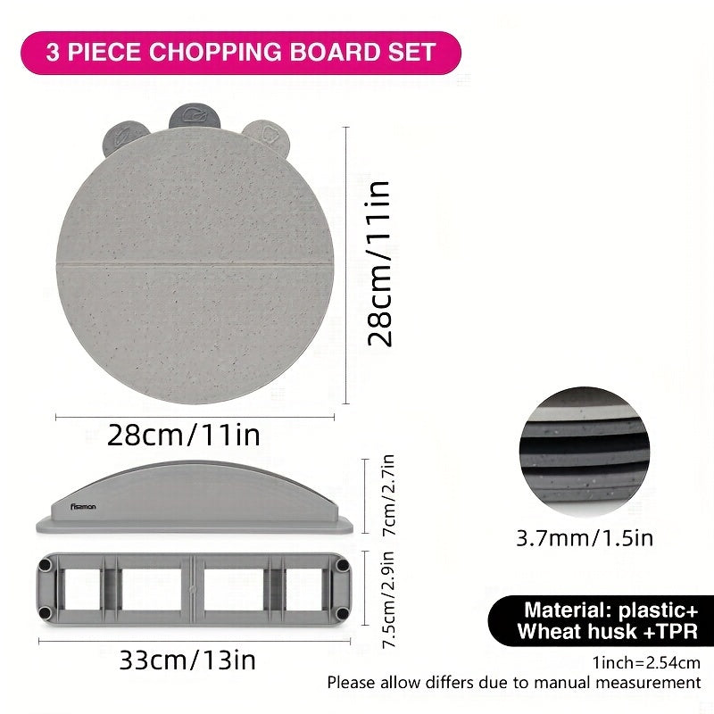 3-Piece Foldable Chopping Board Set with Stand Food Safe Plastic TPR