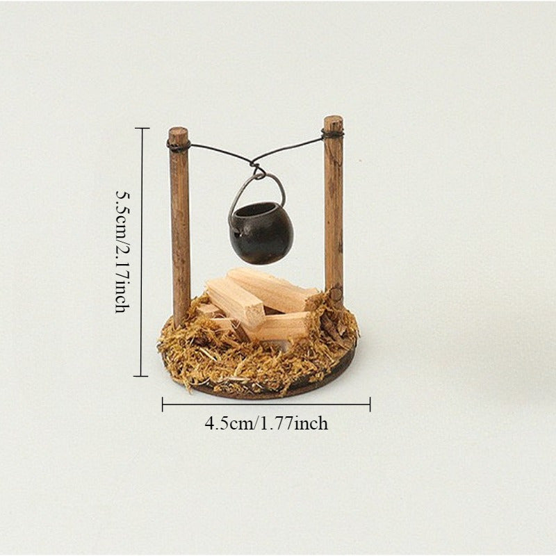 Compact Wood Burning Stove and Pot Set for Mini Gardens and Model Kitchens