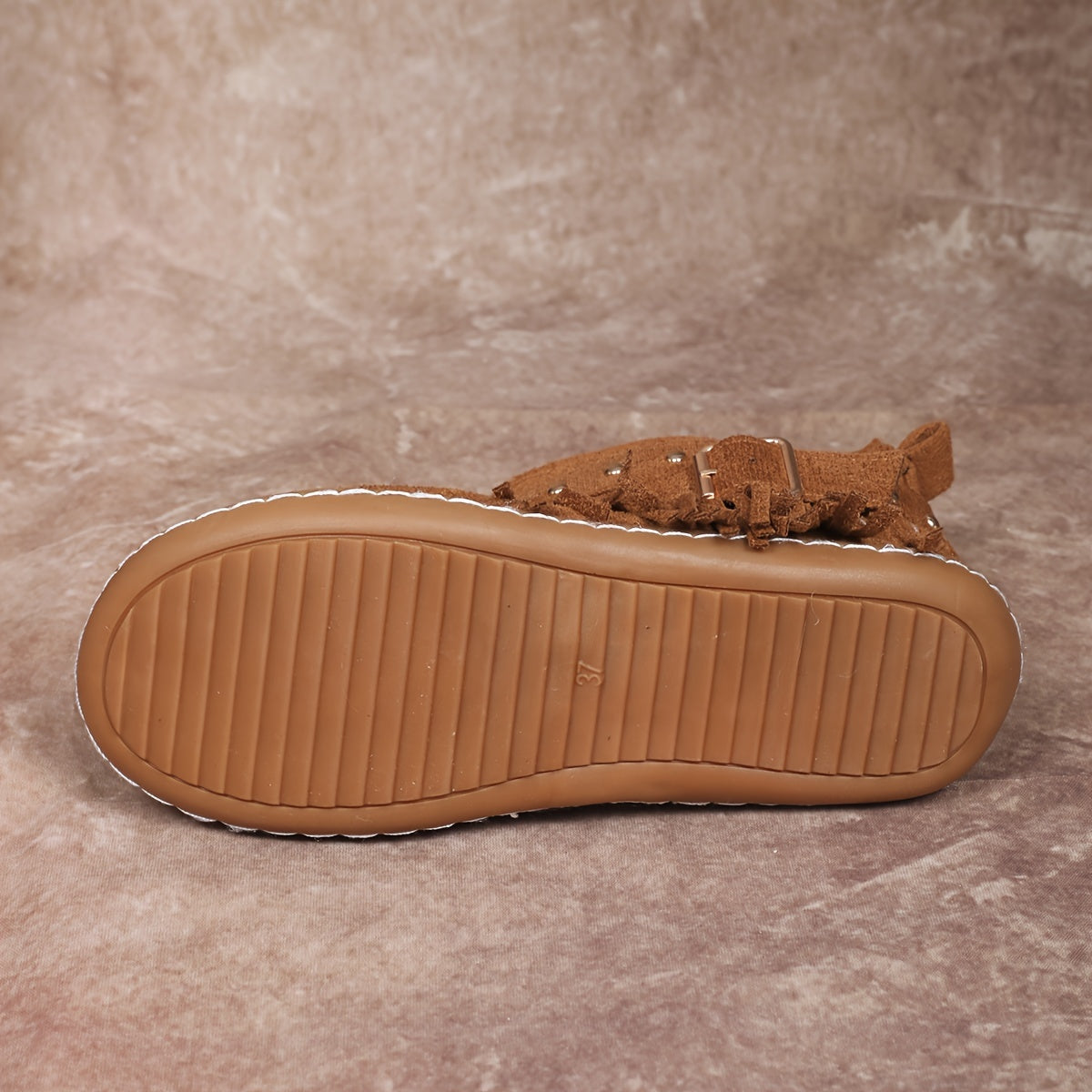 Women’s Western Ankle Boots with Fringe Beige Fabric Flat Heel Slip-On