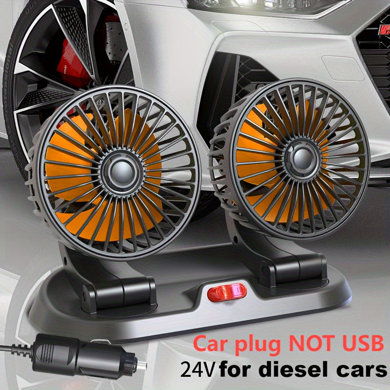 Universal Dual-Head Car Fan with Rotatable Design and 2-Speed Control