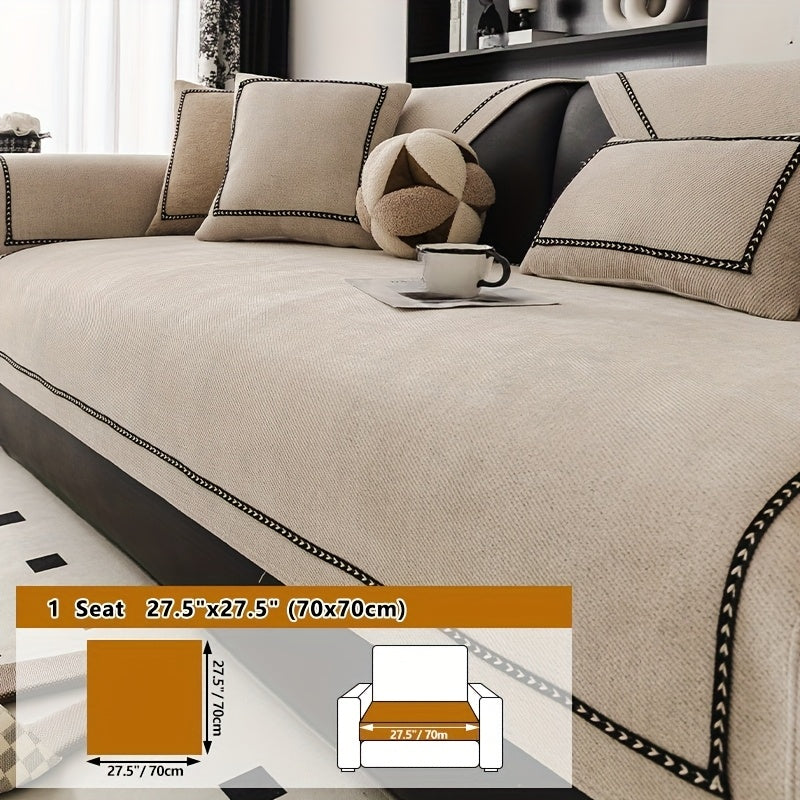Chenille Sofa Cover with Lace Trim Non-Slip All-Season Furniture Protector Machine Washable