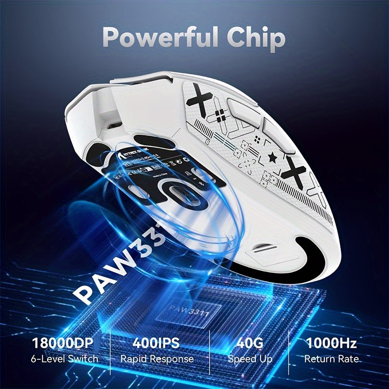 Ratón inalámbrico ligero para juegos con 5 botones programables y 18000 DPI