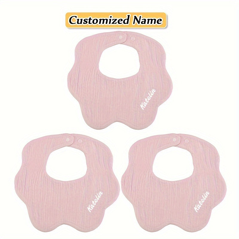 Baby Bibs Set of 3 Soft Cotton Adjustable Snap Buttons Custom Engraving for Infants and Toddlers