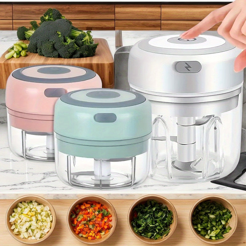 Amasadora eléctrica de ajo, mini picadora con capacidad de 3.38 oz, USB, picador de carne, triturado de alimentos, jengibre, verduras