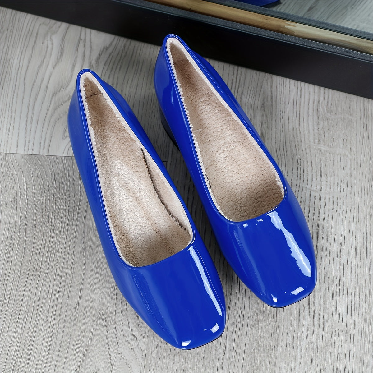 Women's Synthetic Square Toe Low Block Heel Shoes Flats Casual Formal