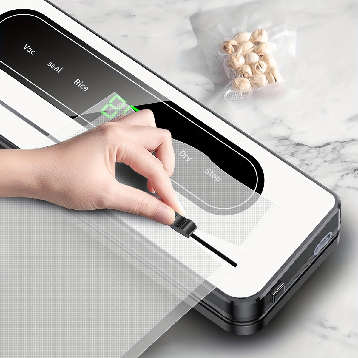 Avtomatik vakuum yopish mashinasi, kesgich bilan, quruq va nam oziq-ovqat rejimlari, LCD sensorli ekran, kuchli suv o'tkazmaydigan, oshxona oziq-ovqat saqlash