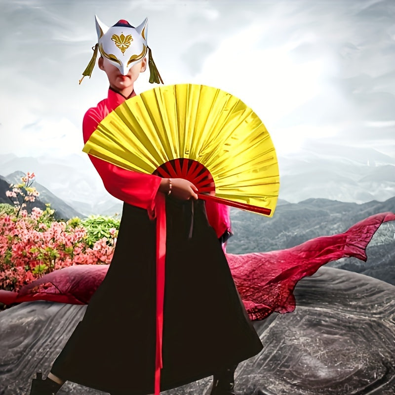 Foldable Nylon Cloth Fan for Dance Martial Arts Performance Non-Skid Grip