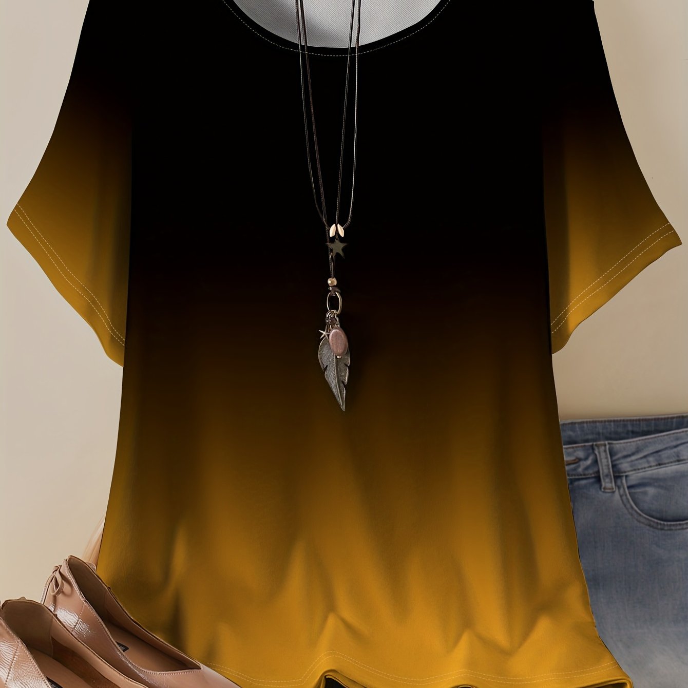 Yoz va bahor uchun gradient rangli futbolka, katta o'lchamda