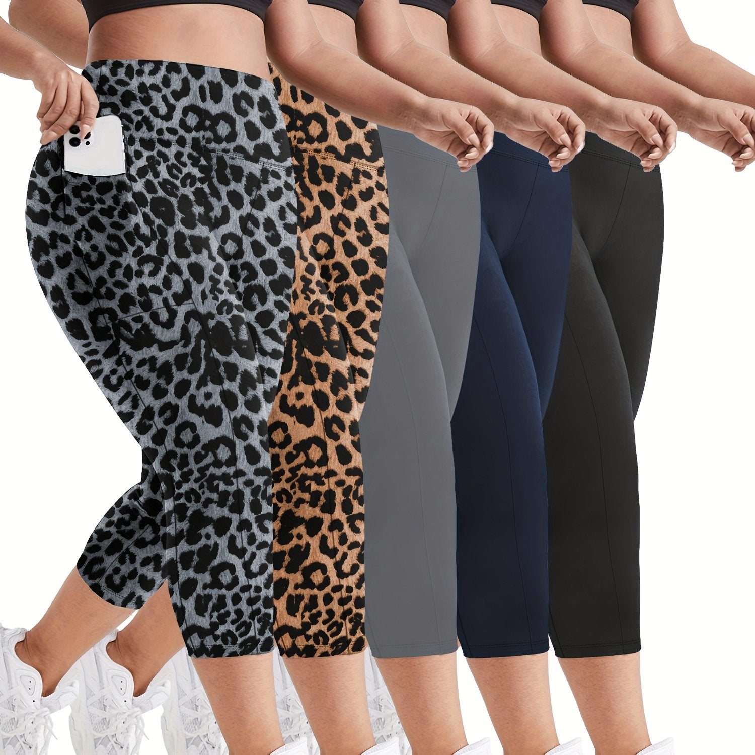 Plus Size High Waist Pocket 7-Compartment Pants for Spring and Summer