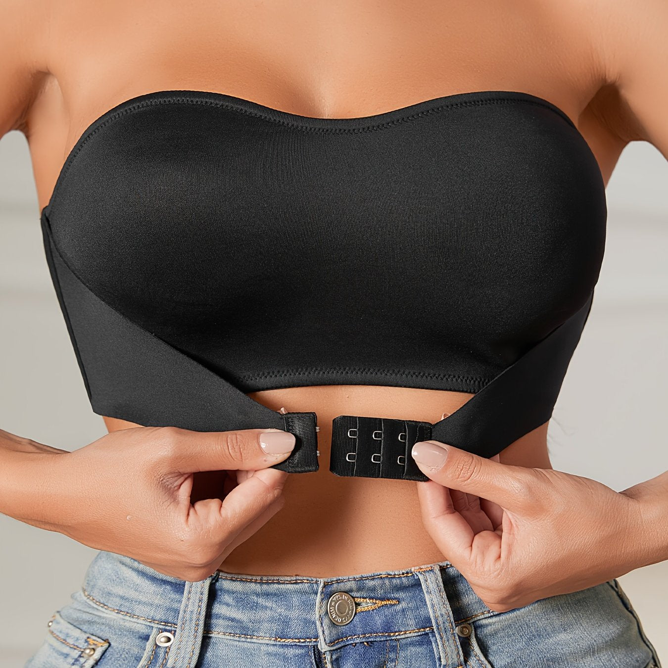 Light Pink Wireless Bralette with Front Closure Non-Slip Grip Breathable Nylon Elastane