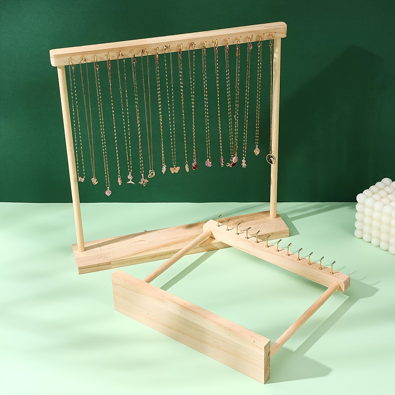 Деревянная подставка для украшений с двухсторонним держателем для ожерелий, ящик для хранения, домашний декор