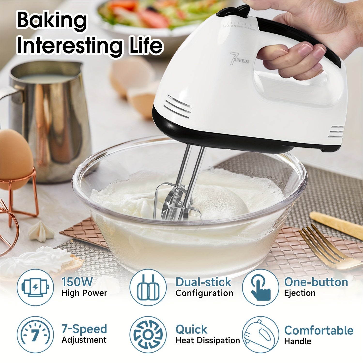 Handheld Electric Mixer with 7 Speeds for Eggs and Batter